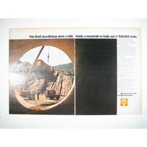 Shell Vintage Ad Print 1971 Doodlebug Tunnel Construction Oil Gas 2 Page READ